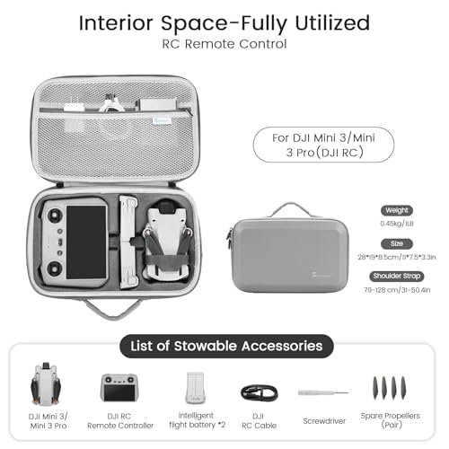 Skyreat Mini 3 / 3 Pro Case RC,Compact Small PU Waterproof Carrying Case with Shoulder for DJI Mini 3/3 Pro Drone and Battery Accessories - Image 2
