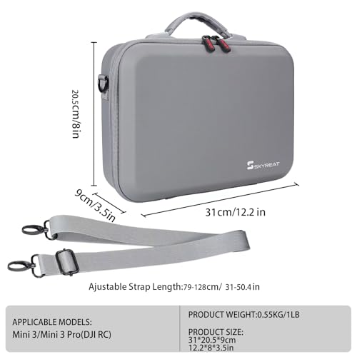 Skyreat Mini 3 / 3 Pro Case RC,Compact Small PU Waterproof Carrying Case with Shoulder for DJI Mini 3/3 Pro Drone and Battery Accessories - Image 4