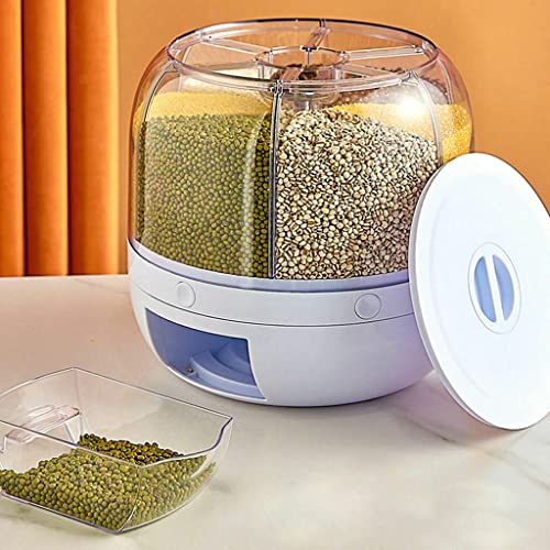 olpad 6-Grid Round Rice Dispenser- Rotating Rice Storage Container, Dry Food Storage Box, Large Food Dispenser 6-Grid Rice Bucket, Blue - Image 2