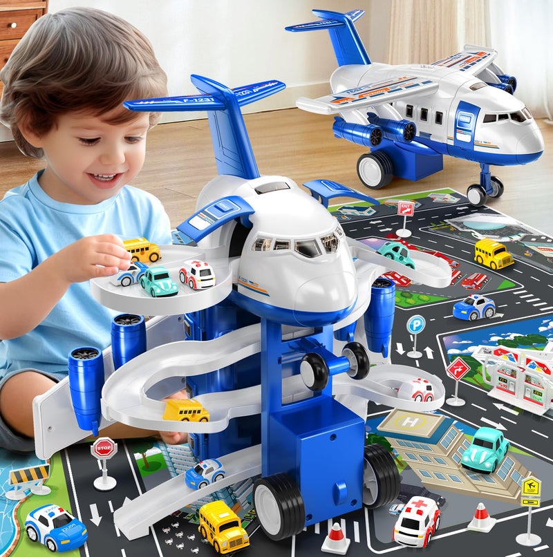 MSKOLER Airplane Toys for Toddlers 2-4 - Boy Toy Car Race Tracks for Kids Ages 3-5 with 8 Small Car Toys, Toddlers Educational Toy, Birthday Gifts for Boys 3-5 - Image 4