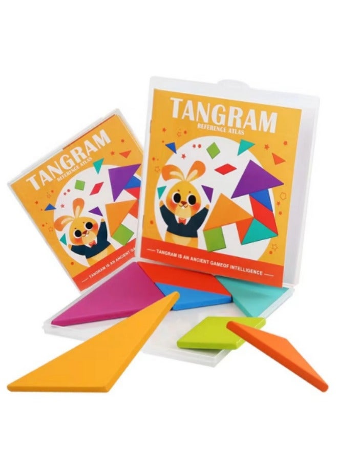 Early Development Tangram Pattern Puzzles Set，Wooden Puzzle Blocks Colorful Tangram Sorting, Tangram Puzzles For Kids