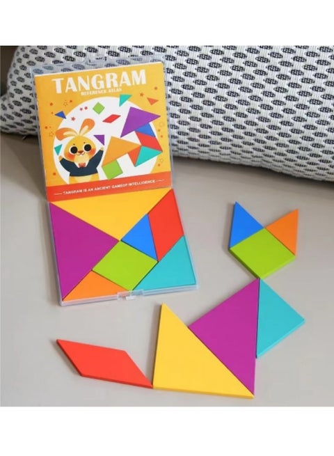 Early Development Tangram Pattern Puzzles Set，Wooden Puzzle Blocks Colorful Tangram Sorting, Tangram Puzzles For Kids