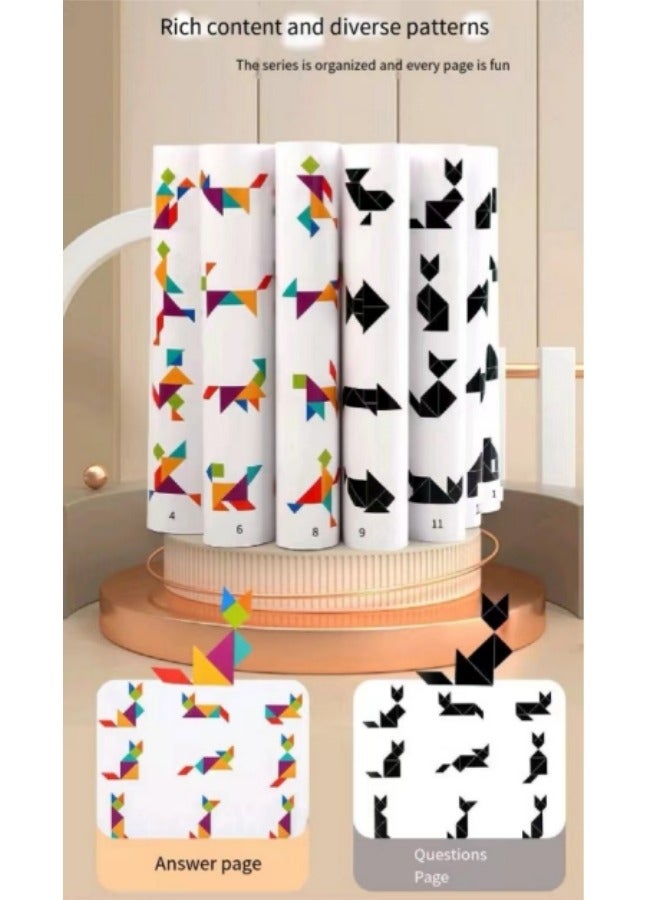 Early Development Tangram Pattern Puzzles Set，Wooden Puzzle Blocks Colorful Tangram Sorting, Tangram Puzzles For Kids
