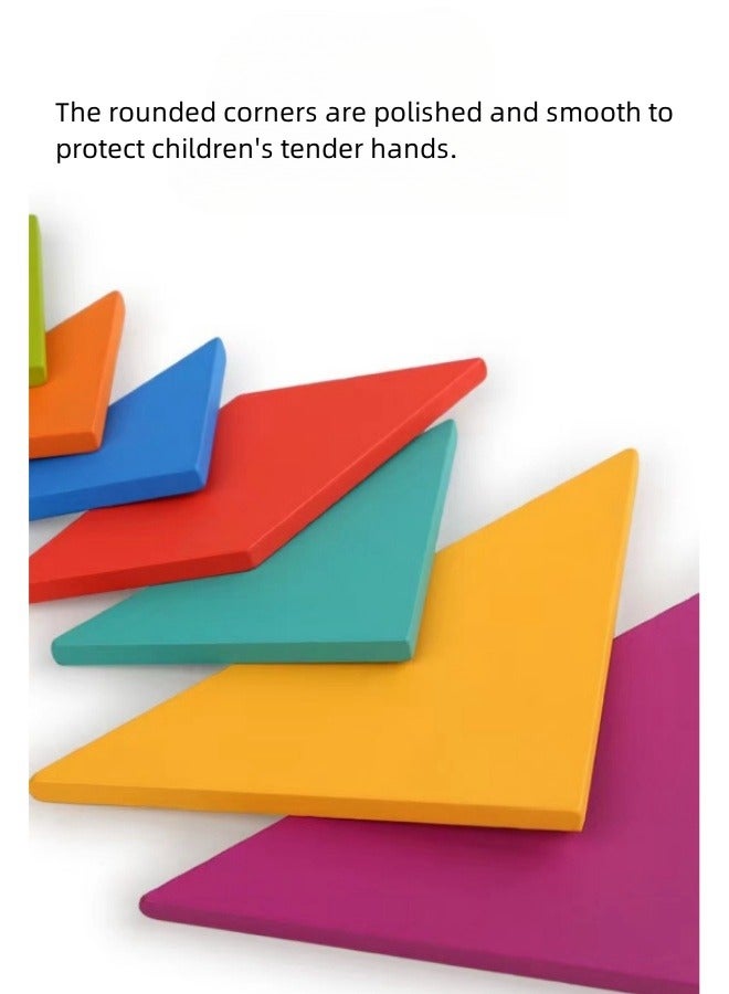 Early Development Tangram Pattern Puzzles Set，Wooden Puzzle Blocks Colorful Tangram Sorting, Tangram Puzzles For Kids