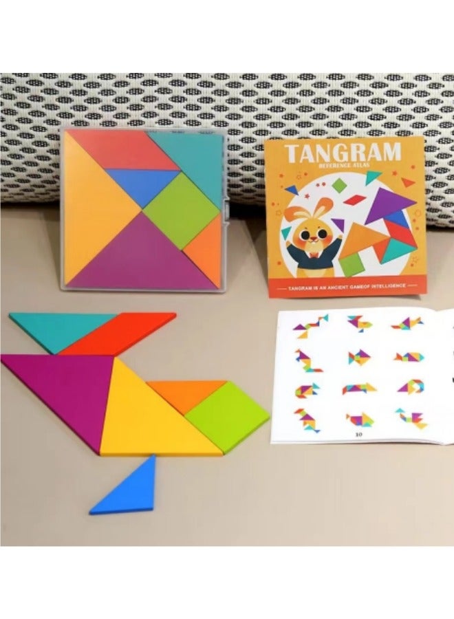 Early Development Tangram Pattern Puzzles Set，Wooden Puzzle Blocks Colorful Tangram Sorting, Tangram Puzzles For Kids