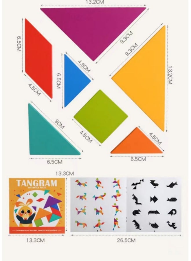 Early Development Tangram Pattern Puzzles Set，Wooden Puzzle Blocks Colorful Tangram Sorting, Tangram Puzzles For Kids