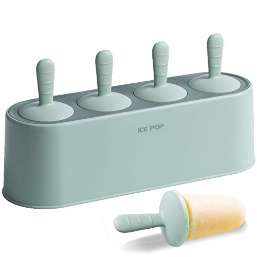 WYOK Popsicle Mold Set 4 Pieces Homemade Silicone Popsicle Maker Easy Release Ice Cream Molds Reusable DIY Pop Molds (Green, IcyClassic Pops) - Image 1