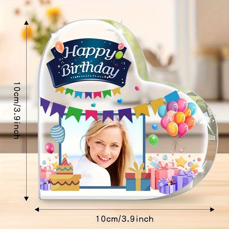 1pc Acrylic Personalized Photo Heart Shaped Commemorative Plate Happy Birthday Desktop Decoration Perfect Gift For Friends Family Home Living Room Bedroom Or Party Decor Non Food Contact - Image 3