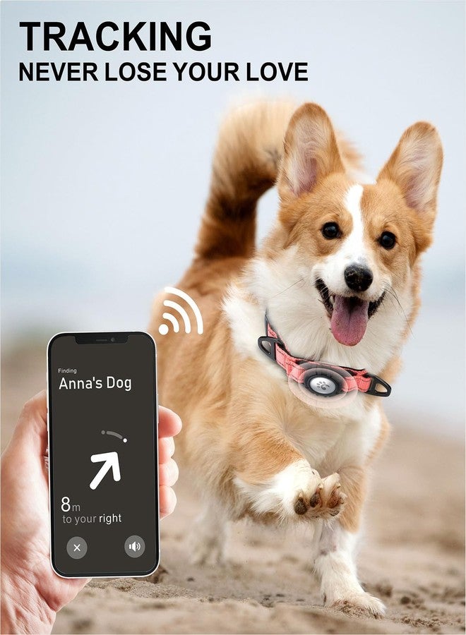 TagME طوق TagME للكلاب مزود بحامل Airtag، مقاوم للماء وعاكس للضوء، مبطن وناعم، مزود بحلقتين على شكل حرف D للكلاب الصغيرة، لون وردي فاتح - Image 2