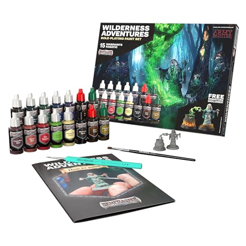The Army Painter, GameMaster: Adventure Starter Role-playing Paint Set Combo, 15 x 18ml Warpaints Fanatic Acrylic paints, incl. a Brush-On Primer, 5 FREE Miniatures & 2 Brushes - For Warhammer & Dnd (Wildernes Adventures Paint Set) - Image 2
