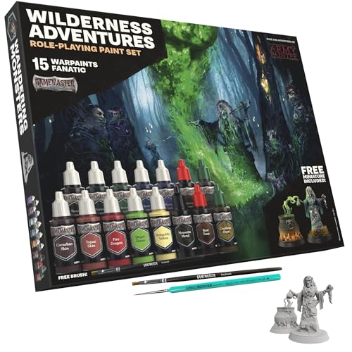 The Army Painter, GameMaster: Adventure Starter Role-playing Paint Set Combo, 15 x 18ml Warpaints Fanatic Acrylic paints, incl. a Brush-On Primer, 5 FREE Miniatures & 2 Brushes - For Warhammer & Dnd (Wildernes Adventures Paint Set) - Image 1