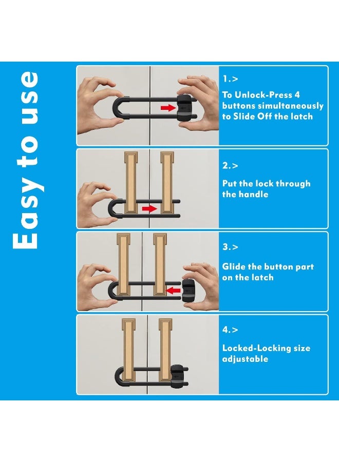 LRANFOW 10 Pack Cabinet Locks, Adjustable U-Shaped Childproof Latch with Extra Secure Buttons for Drawers Fridge Closet - Image 5