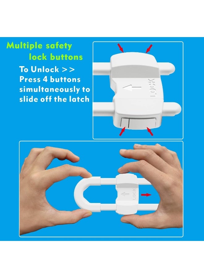 LRANFOW 10 Pack Cabinet Locks, Adjustable U-Shaped Childproof Latch with Extra Secure Buttons for Drawers Fridge Closet - Image 3