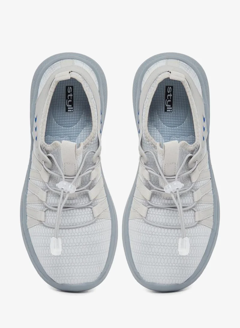 Styli Active Grey Women Grey Stretch Lace Sneakers for Women | Best Price UAE