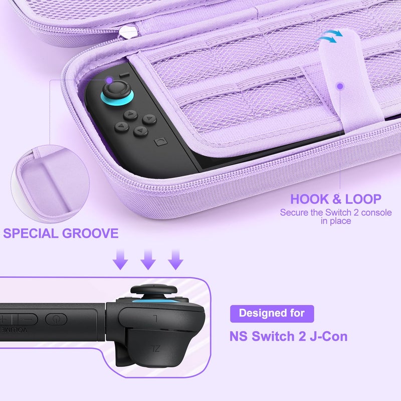 innoAura Switch 2 Case 14-in-1 Bundle for NS Switch 2 (2025), with Carrying Case, Protective Cover, Thumb Grips, Screen Protector, Cute Pendant and Sticker, Purple - Image 5