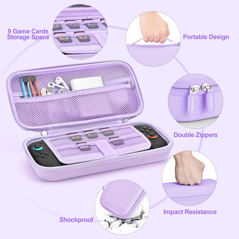 innoAura Switch 2 Case 14-in-1 Bundle for NS Switch 2 (2025), with Carrying Case, Protective Cover, Thumb Grips, Screen Protector, Cute Pendant and Sticker, Purple - Image 4