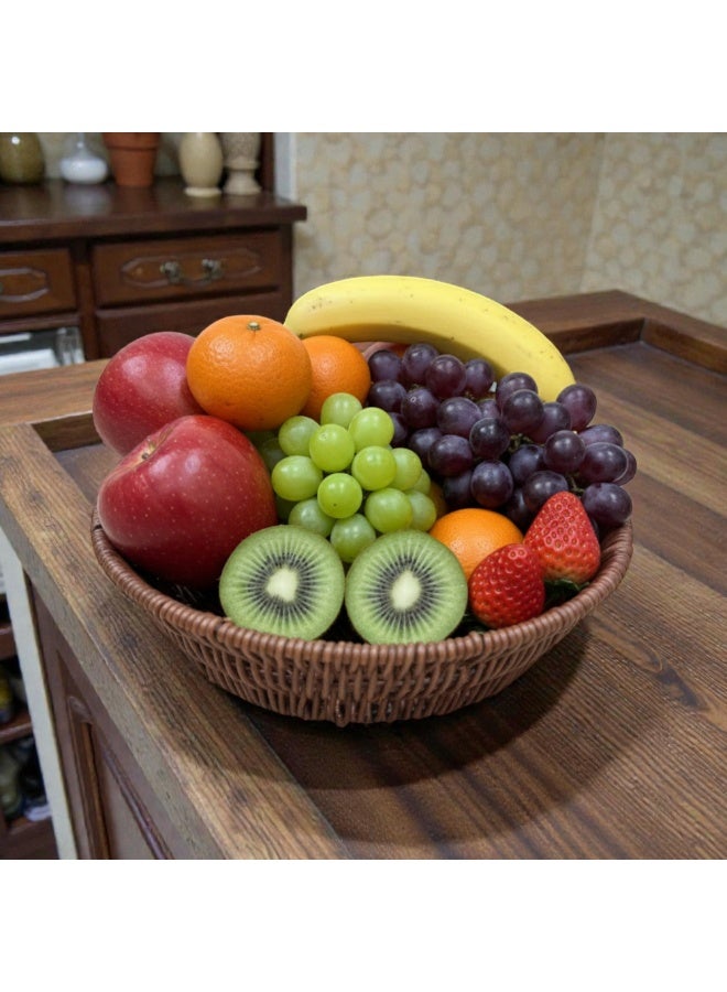 Handwoven Round Wicker Basket for Fruits, Bread & Snacks | Decorative Rattan Serving Basket for Dining Table & Kitchen Dark Brown - Image 2