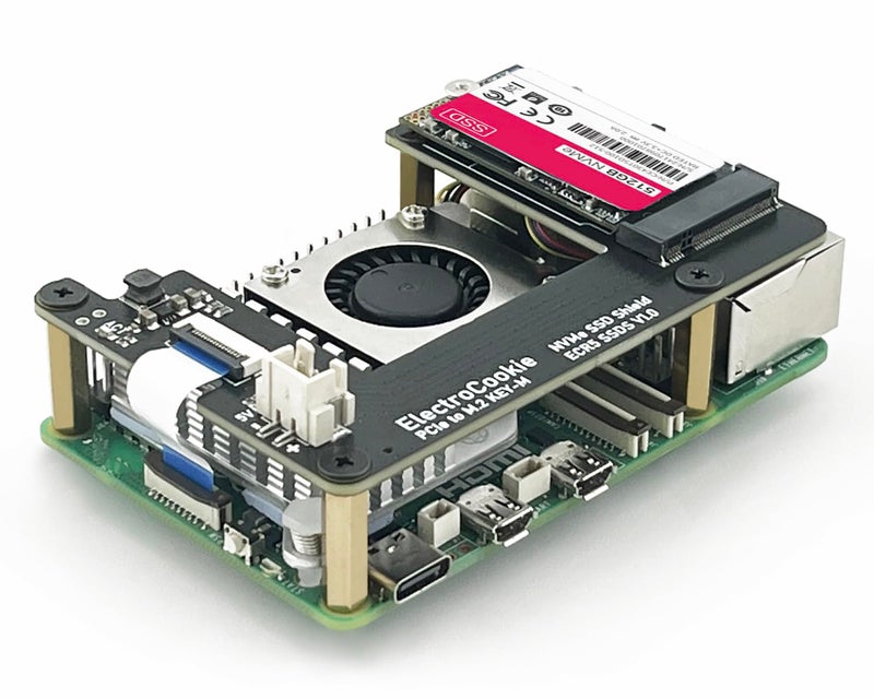 ElectroCookie PCIe to M.2 NVMe SSD HAT Board for Raspberry Pi 5 – Supports Key-M 2230 & 2242 SSD Sizes (ECR5_SSDS) - Image 1