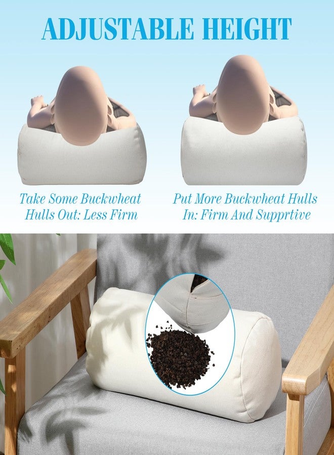 DoubleFill وسادة أسطوانية مزدوجة الحشو من الحنطة السوداء لتوفير دعم قوي، وسادة رقبة قابلة للتعديل مع غطاء وسادة عضوي، قشور الحنطة السوداء التتارية - Image 5