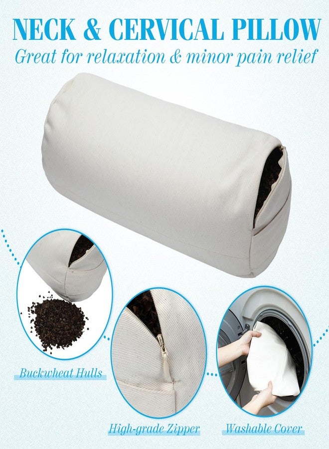 DoubleFill وسادة أسطوانية مزدوجة الحشو من الحنطة السوداء لتوفير دعم قوي، وسادة رقبة قابلة للتعديل مع غطاء وسادة عضوي، قشور الحنطة السوداء التتارية - Image 3