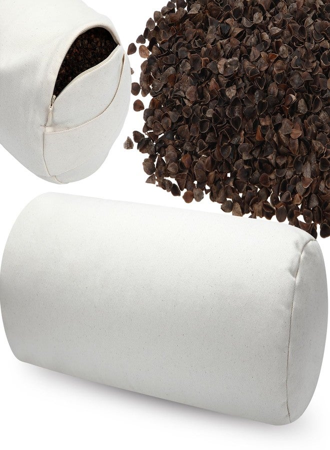 DoubleFill وسادة أسطوانية مزدوجة الحشو من الحنطة السوداء لتوفير دعم قوي، وسادة رقبة قابلة للتعديل مع غطاء وسادة عضوي، قشور الحنطة السوداء التتارية - Image 1