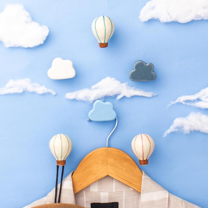 Indian-Shelf Indian Shelf 6 Pieces Colorful Kids Hot Air Balloon Wall Hooks Cute Cloud Coat Rack Wall Mount for Hanging Coat Hat Scarves Towel Jewelry Purse Backpack Hanger Kids Room Decor  - Image 3