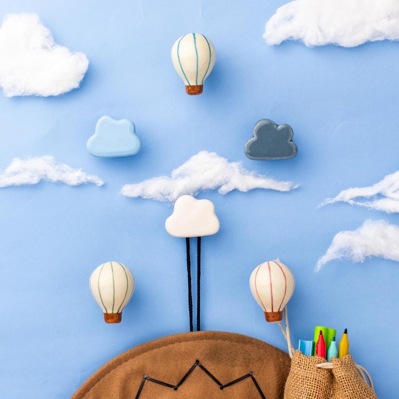 Indian-Shelf Indian Shelf 6 Pieces Colorful Kids Hot Air Balloon Wall Hooks Cute Cloud Coat Rack Wall Mount for Hanging Coat Hat Scarves Towel Jewelry Purse Backpack Hanger Kids Room Decor  - Image 1