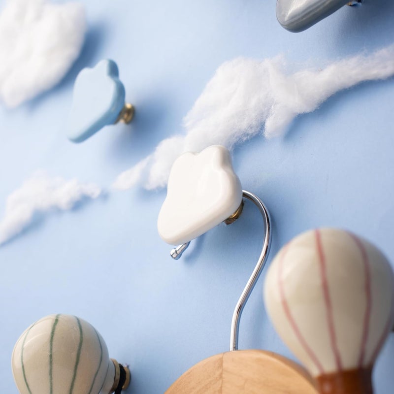 Indian-Shelf Indian Shelf 6 Pieces Colorful Kids Hot Air Balloon Wall Hooks Cute Cloud Coat Rack Wall Mount for Hanging Coat Hat Scarves Towel Jewelry Purse Backpack Hanger Kids Room Decor  - Image 5