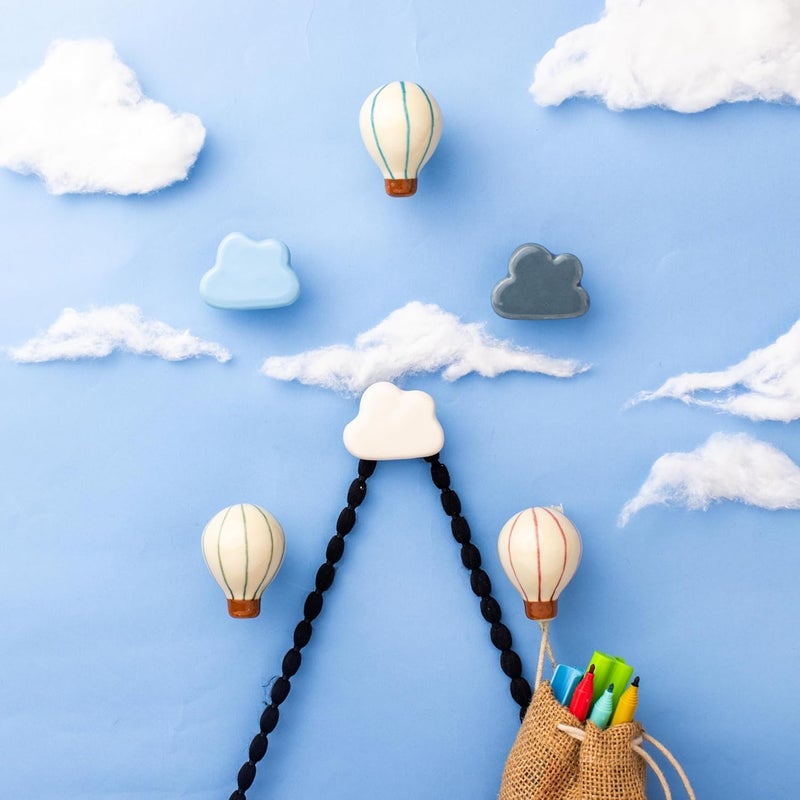 Indian-Shelf Indian Shelf 6 Pieces Colorful Kids Hot Air Balloon Wall Hooks Cute Cloud Coat Rack Wall Mount for Hanging Coat Hat Scarves Towel Jewelry Purse Backpack Hanger Kids Room Decor  - Image 2