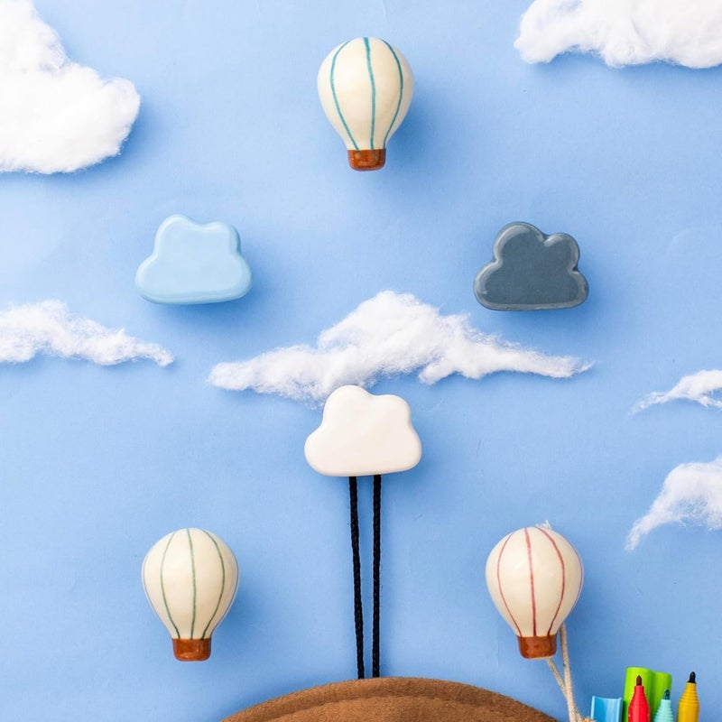 Indian-Shelf Indian Shelf 6 Pieces Colorful Kids Hot Air Balloon Wall Hooks Cute Cloud Coat Rack Wall Mount for Hanging Coat Hat Scarves Towel Jewelry Purse Backpack Hanger Kids Room Decor  - Image 4