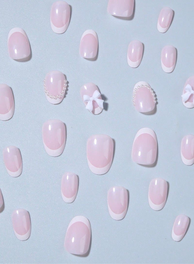 اظافر تركيب فرنسيه مزيفه بشكل لوزي تحتوي العلبه على 24 ظفر مع مبرد اظافر و صمغ - Image 3