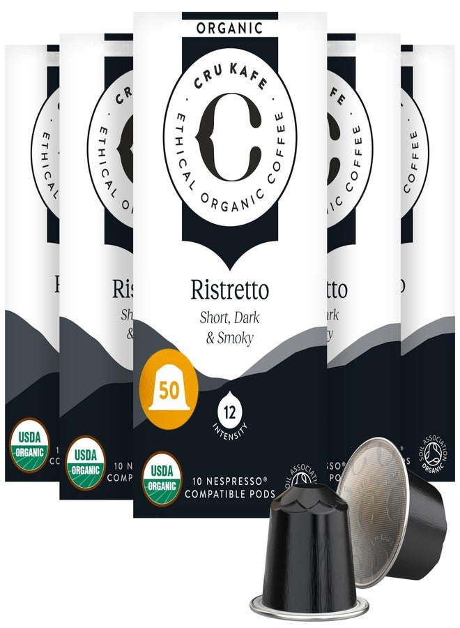 Cru Kafe Ristretto USDA Organic Espresso Coffee Capsules (50 Pods) Fairtrade Coffee Pods Compatible with Nespresso Original Line and Pixie Machines - Image 1