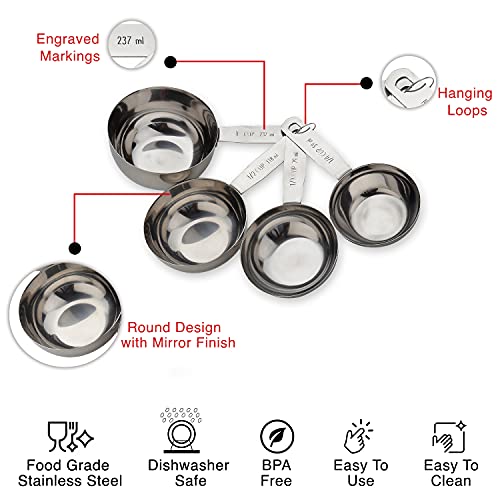 Steren Impex | Stainless Steel Measuring Cup, Round Shaped, Set of 4 (1/4, 1/3, 1/2 & 1 Cup) Matt Finish - Image 3