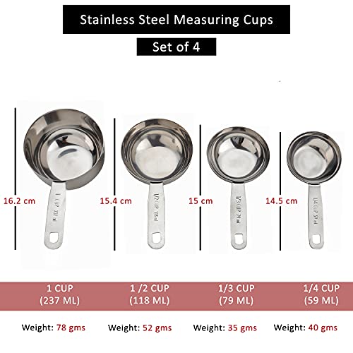 Steren Impex | Stainless Steel Measuring Cup, Round Shaped, Set of 4 (1/4, 1/3, 1/2 & 1 Cup) Matt Finish - Image 2