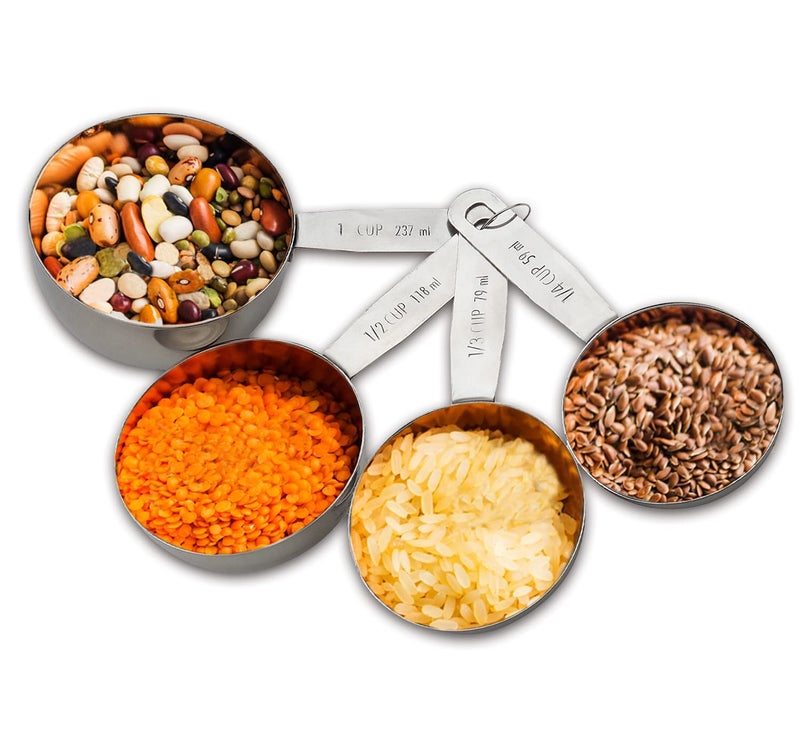 Steren Impex | Stainless Steel Measuring Cup, Round Shaped, Set of 4 (1/4, 1/3, 1/2 & 1 Cup) Matt Finish - Image 1