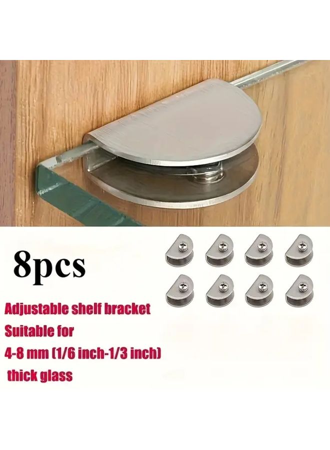 8pcs Silvery Adjustable Glass Shelf Brackets Heavy Duty Clamps For 4 8mm Wood Glass - Image 2