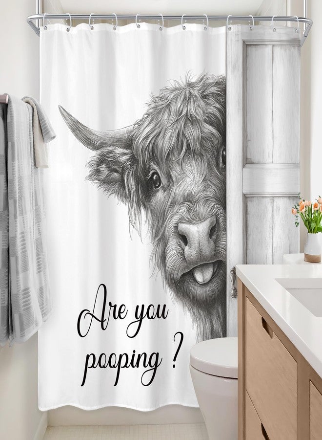 Newsely Funny Highland Cow Shower Curtain 72Wx72L Inch Black and White Rustic Farmhouse Wooden Cute Bathroom Set Humorous are You Pooping Waterproof Bath Decoration Accessories Home Decor - Image 3