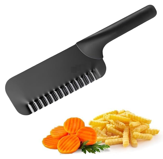 CRINKLE SLICER STAINLESS STEEL POTATO CHIP KNIFE FRENCH FRIES CHIPS CHOPPING KNIVES FOR POTATO CHIPS FRENCH FRIES FRUITS AND VEGETABLES WAVES CUTTING TOOL BLACK