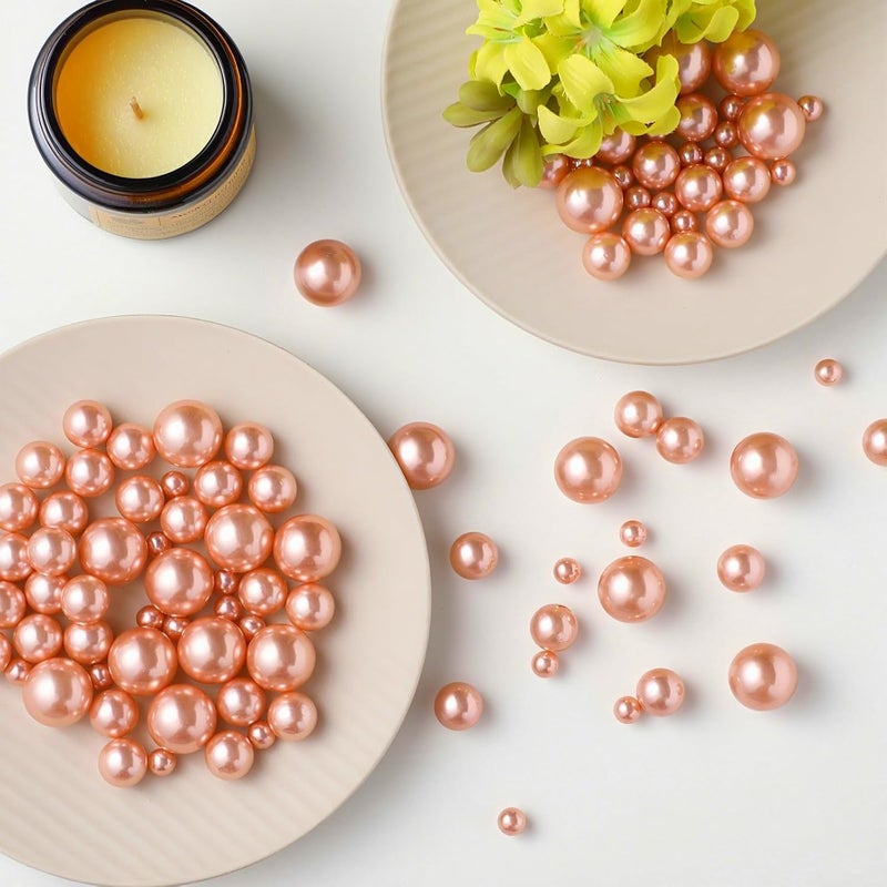UDU 200 Pcs Vase Filler Pearl Beads No Hole Faux Polish Pearls for Centerpieces Vases Beads for Floating Candles Home Birthday Wedding Party Table Decor (Rosegold) - Image 1