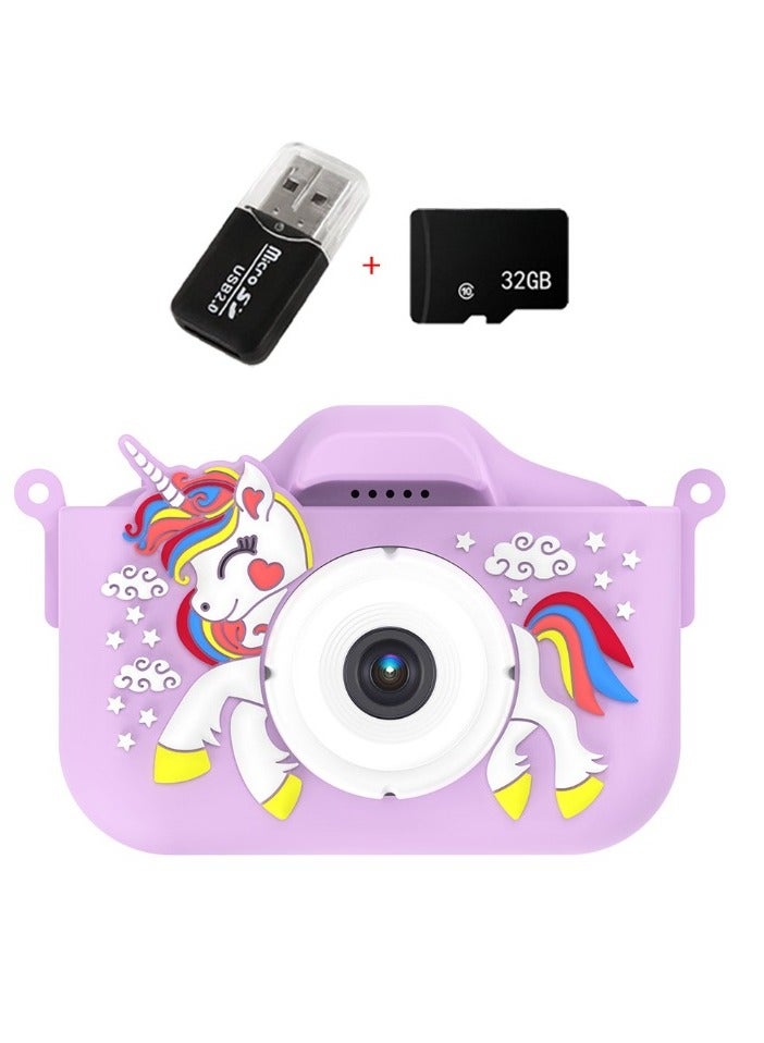 AROAQ Children's Camera Toy, 1080p Shockproof Children Video Camera, Anti-fall Portable Camera Toy, Multiple Functions Digital Camera,(Exclusive animal purple dual lens+32G full capacity card+card reader) - Image 1