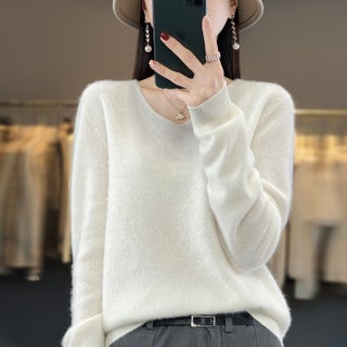 First-line garment seamless 100% pure wool autumn and winter New short V-neck solid color pullover knitted bottoming shirt sweater White - pzsku/Z50658CDEB4E00E717BACZ/45/1746230752/59bab561-6066-47dd-92dc-83bf6656d1d7