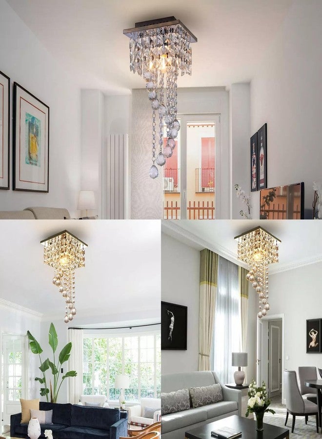 WOKE 8inch Square Crystal Chandeliers for Living Room Ceiling Lamp Light Fixture Flush Mount - Image 4