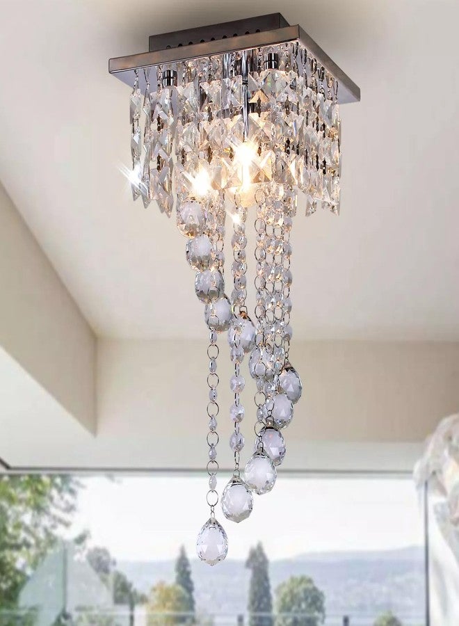 WOKE 8inch Square Crystal Chandeliers for Living Room Ceiling Lamp Light Fixture Flush Mount - Image 1
