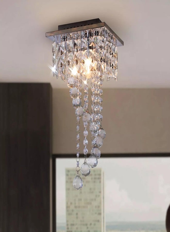 WOKE 8inch Square Crystal Chandeliers for Living Room Ceiling Lamp Light Fixture Flush Mount - Image 5