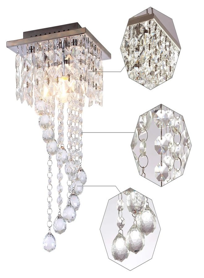 WOKE 8inch Square Crystal Chandeliers for Living Room Ceiling Lamp Light Fixture Flush Mount - Image 3