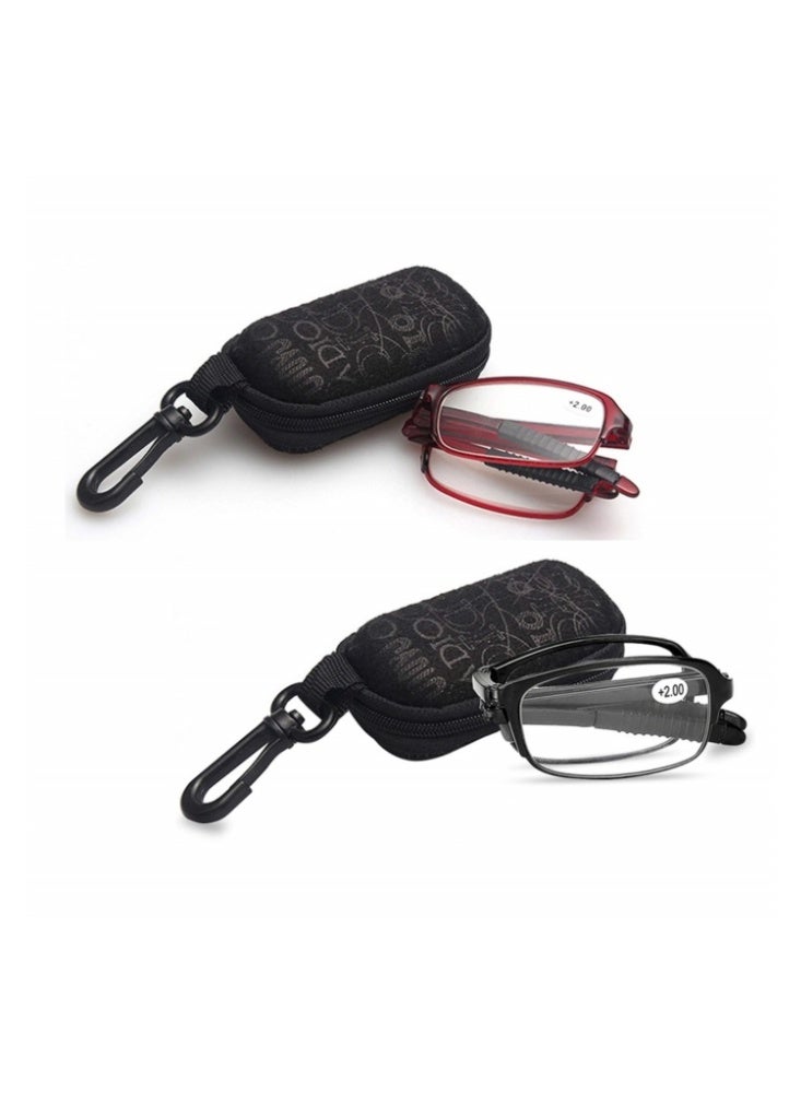 نظارات قراءة قابلة للطي +2.00D، عالية الدقة، مضادة لإجهاد العين، مناسبة للرجال والنساء، مع حقيبة تخزين باللون الأسود - Image 5