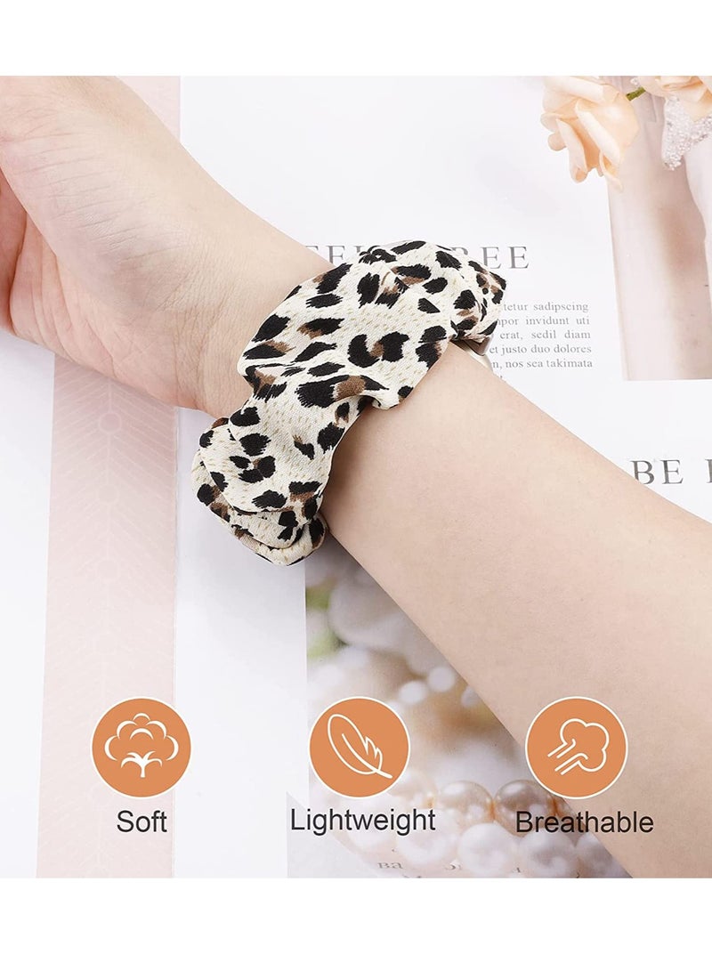 SYOSI Scrunchie Watch Band Compatible with Fitbit Versa 3 /Fitbit Sense Band for Women Girls, Soft Pattern Printed Fabric Replacement Wristbands Elastic Breathable Stretchy Straps, Black+Leopard - Image 4