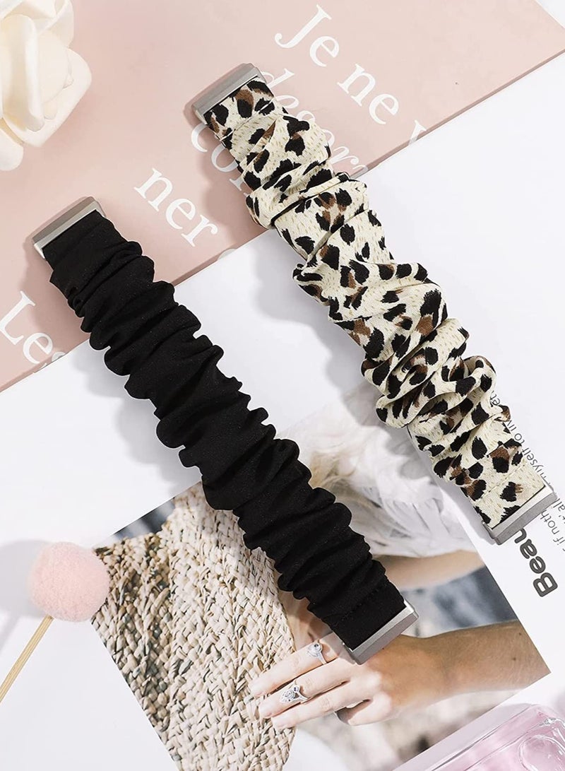 SYOSI Scrunchie Watch Band Compatible with Fitbit Versa 3 /Fitbit Sense Band for Women Girls, Soft Pattern Printed Fabric Replacement Wristbands Elastic Breathable Stretchy Straps, Black+Leopard - Image 5