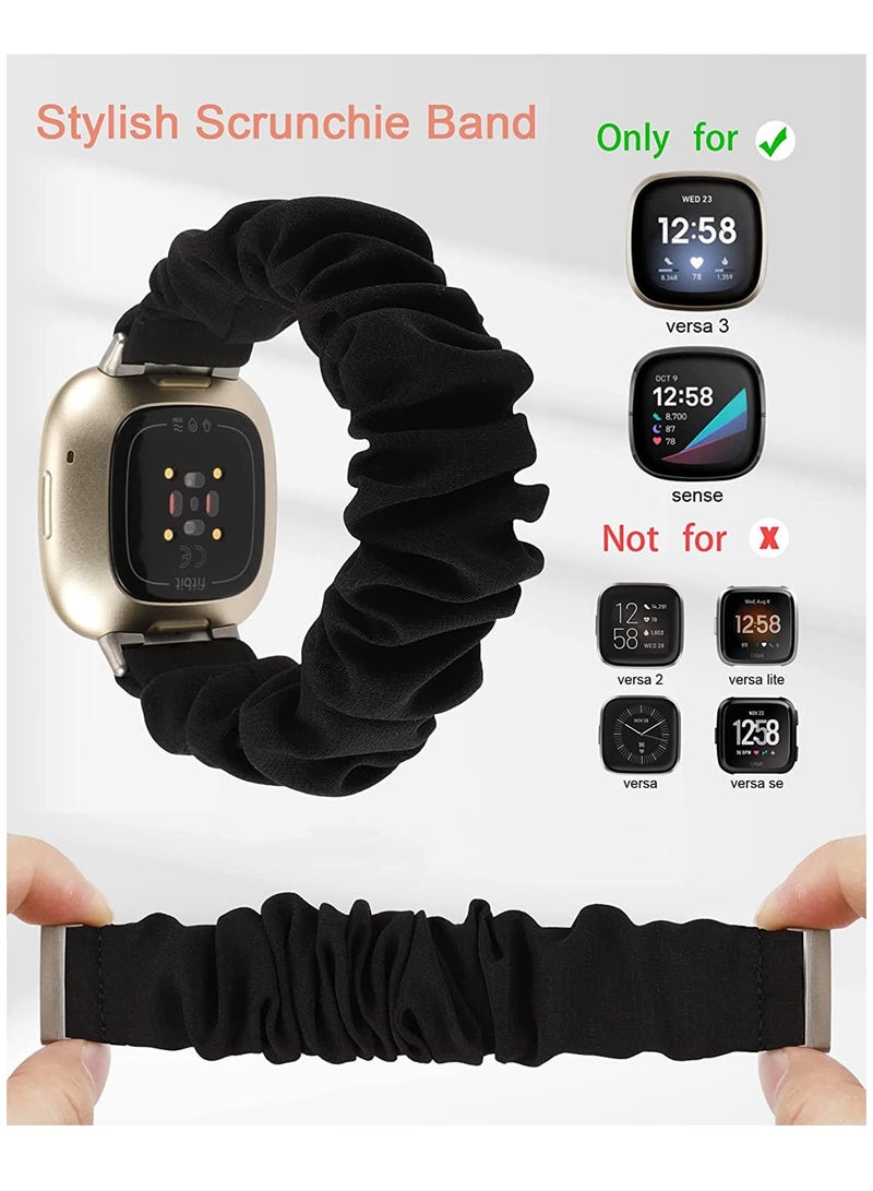 SYOSI Scrunchie Watch Band Compatible with Fitbit Versa 3 /Fitbit Sense Band for Women Girls, Soft Pattern Printed Fabric Replacement Wristbands Elastic Breathable Stretchy Straps, Black+Leopard - Image 3