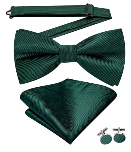 Dubulle Solid Green Bowtie for Men Paisley Floral Mens Pretied Bowtie and Lapel Pin Set Pocket Square Cufflinks Wedding - Image 5